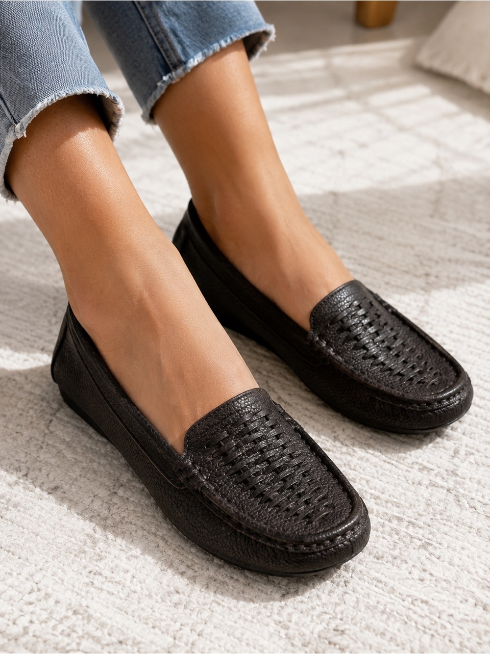 Vaneli Woven Leather Loafers Black Comfort Flats Size 8 EUC